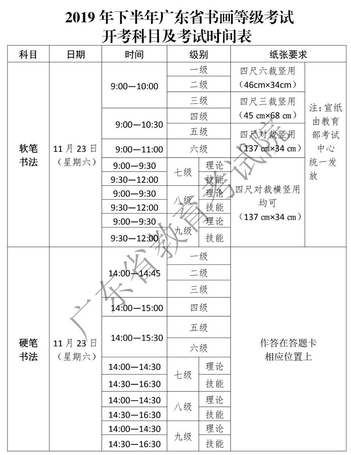 2019年下半年书画等级考试9月11日开始报名啦