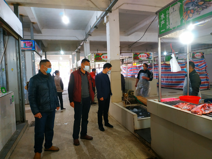 龙潭村党委组织工作人员开展农贸市场排查，确保无违规出售野生动物和哄抬物价现象.jpg
